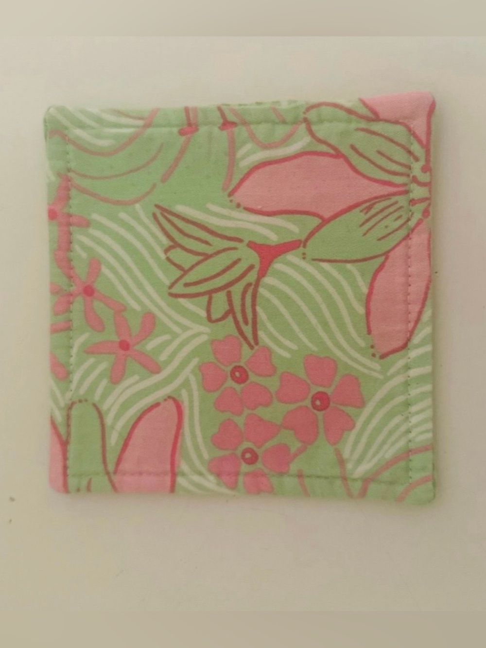 Lilly Pulitzer Fabric Coaster Reversible Green Pink Floral Preppy Coastal Cottag